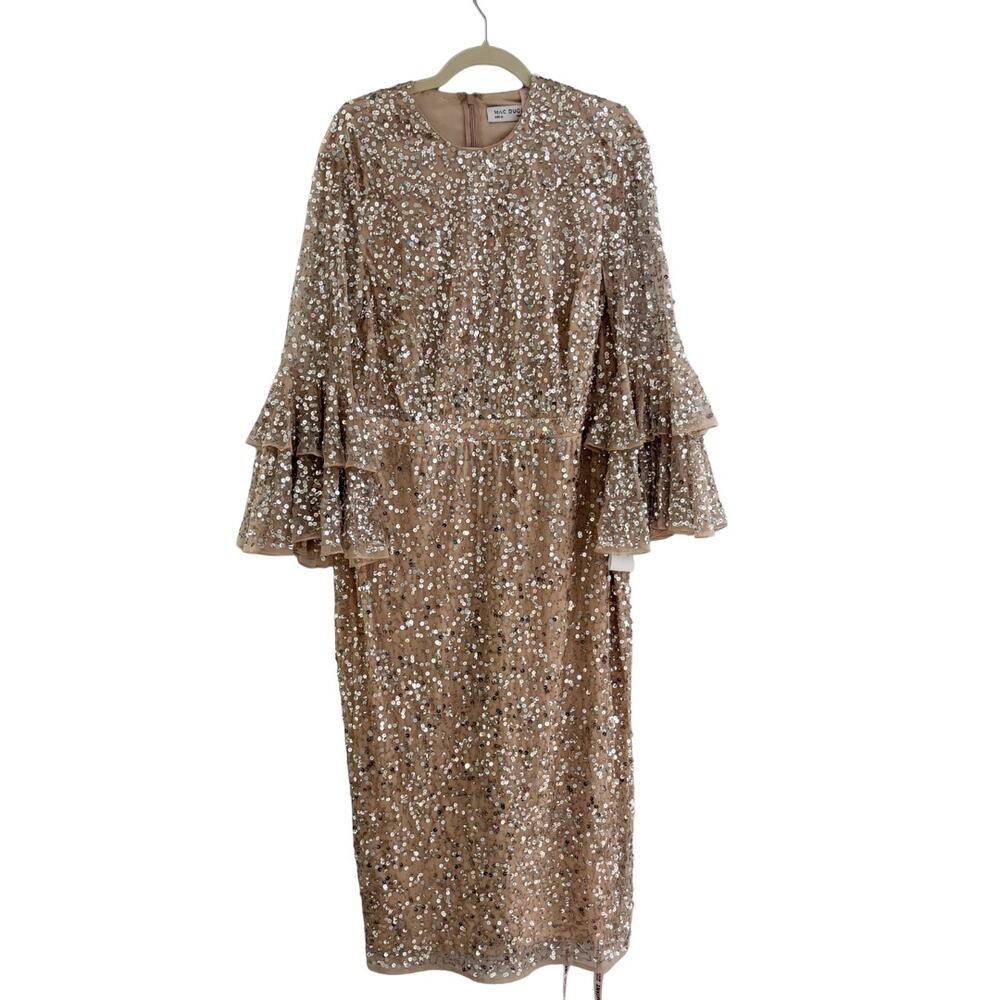 Mac Duggal Fully Sequined Ruffle Tiered 3/4 Sleeve Midi Dress 16 NWT Style 10802 - Picture 3 of 10